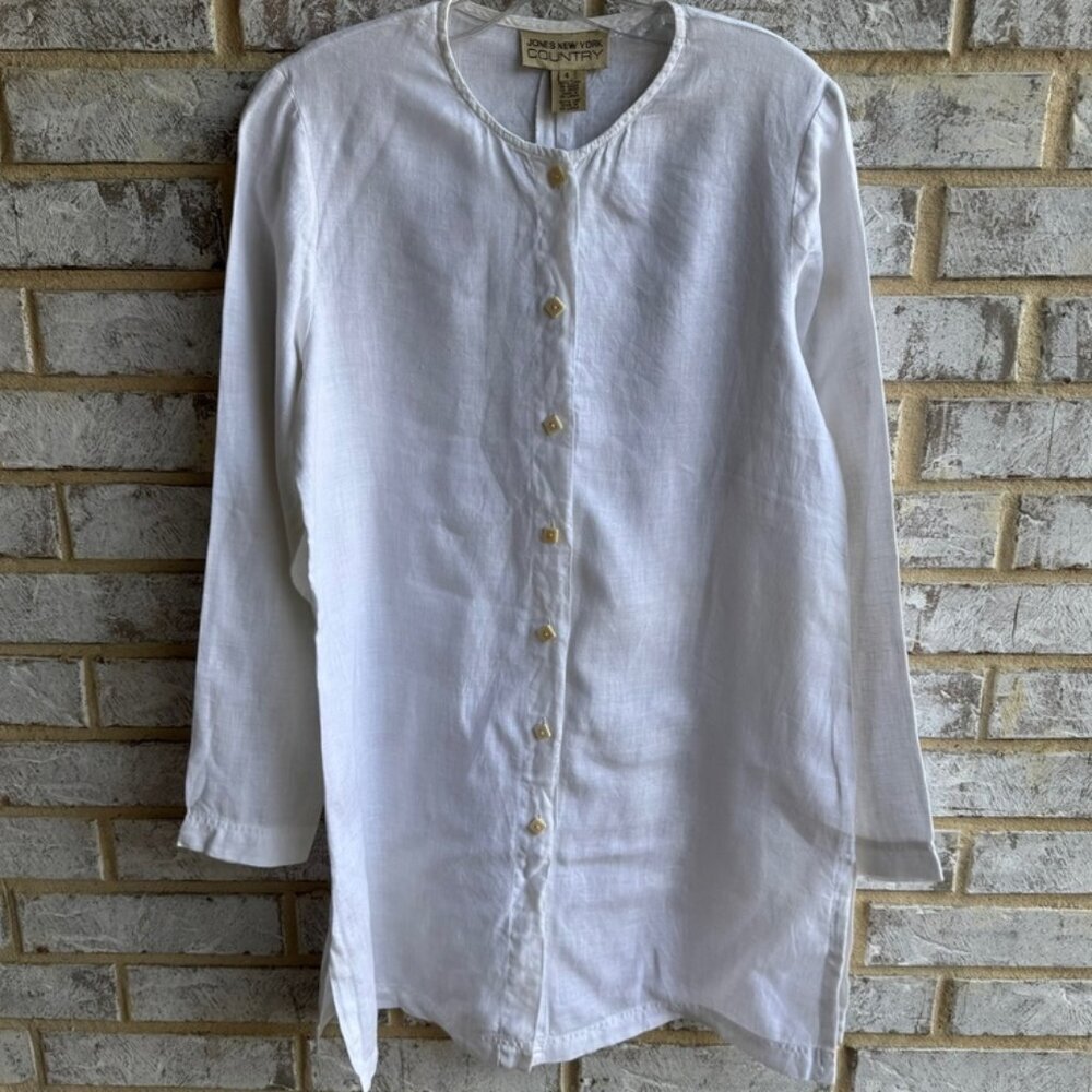 Jones New York Country 100% Linen Long Sleeve Button Up Blouse Women's Size 4.